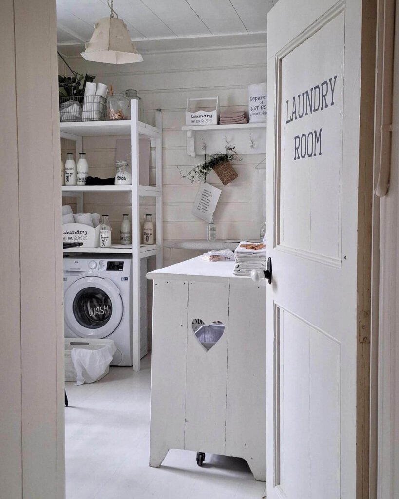 Coastal Open Shelving Laundry Room Ideas