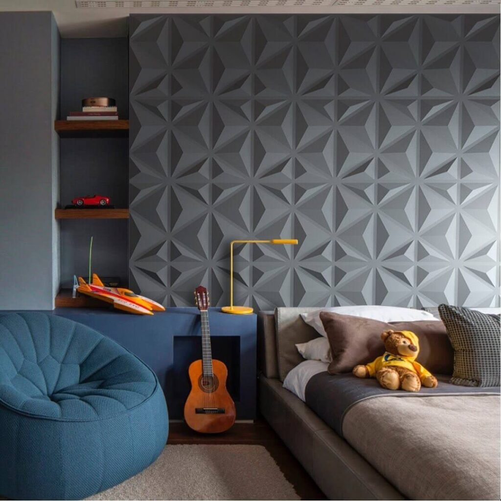 4. Playful Texture and Geometric Gray Walls