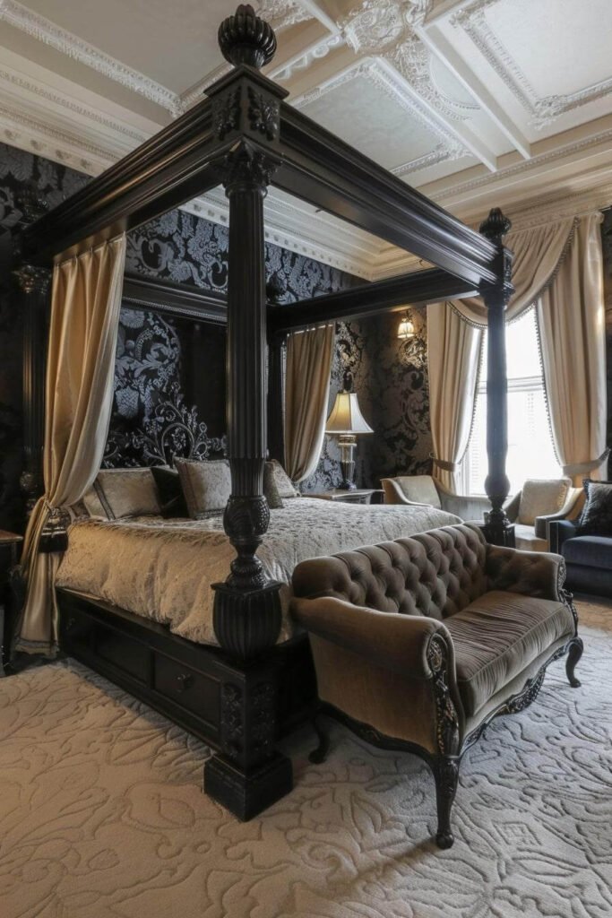 Victorian Beige and Black Bedroom Ideas