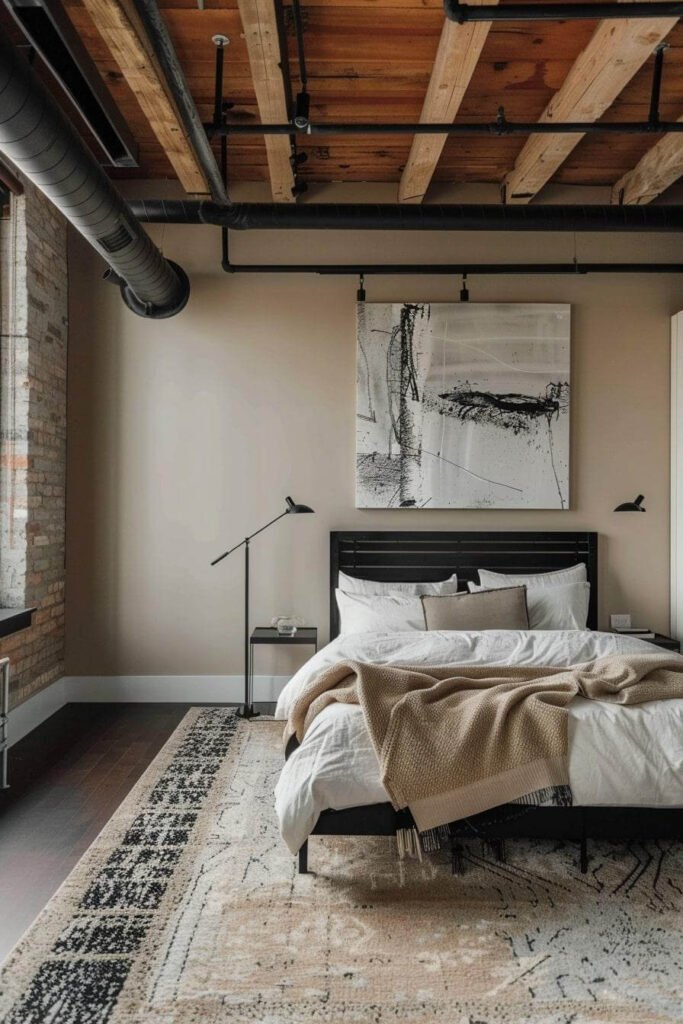 Industrial Chic Beige and Black Bedroom Ideas