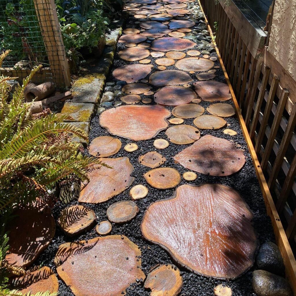 5. Rustic Log Slice Garden Path