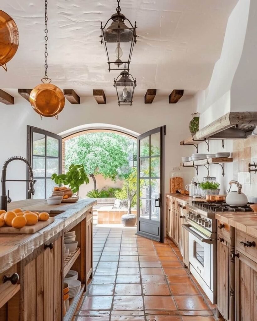 6. Modern Mediterranean: Soft Wood Tones and Subtle Arches