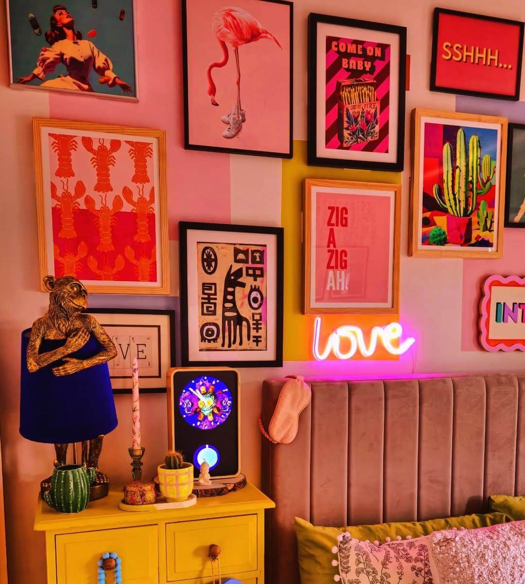 Bold & Playful Pop Art Explosion Bedroom Gallery Wall