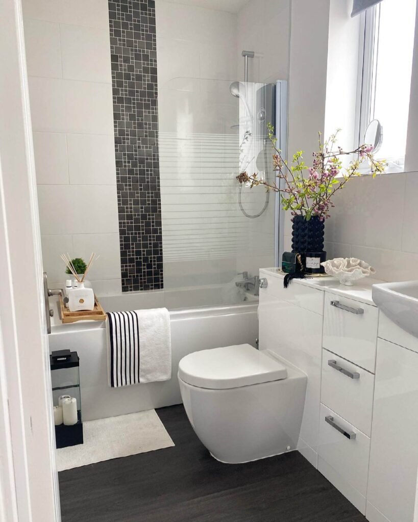 6. Create a Spa Like Vibe with Vertical Tile Accents
