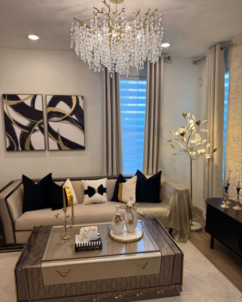 6. Glam Luxe Sitting Area with a Touch of Drama