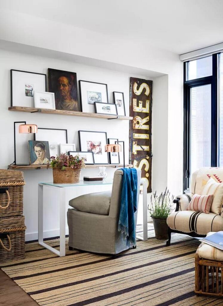 Layered Frames Gallery Wall Ideas with Shelves