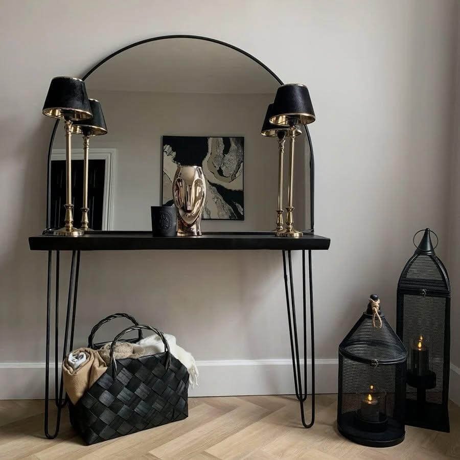 7. Black Framed Console Mirror for Bold Elegance