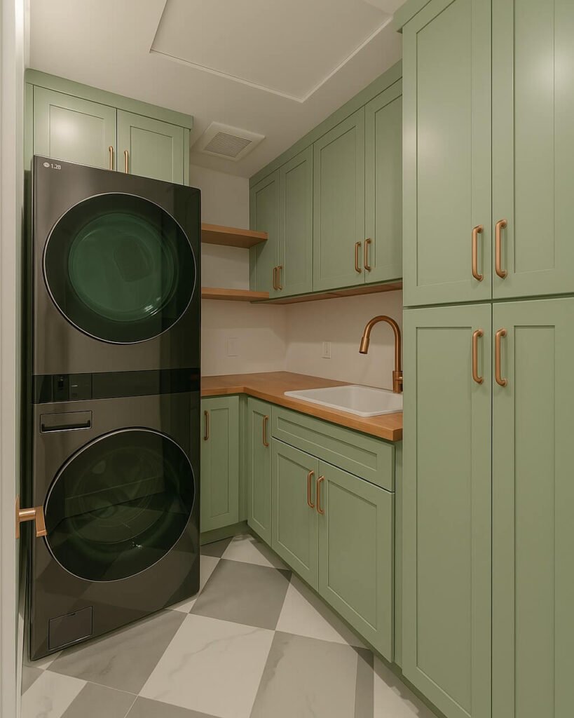 Contrast Open Shelving Laundry Room Ideas
