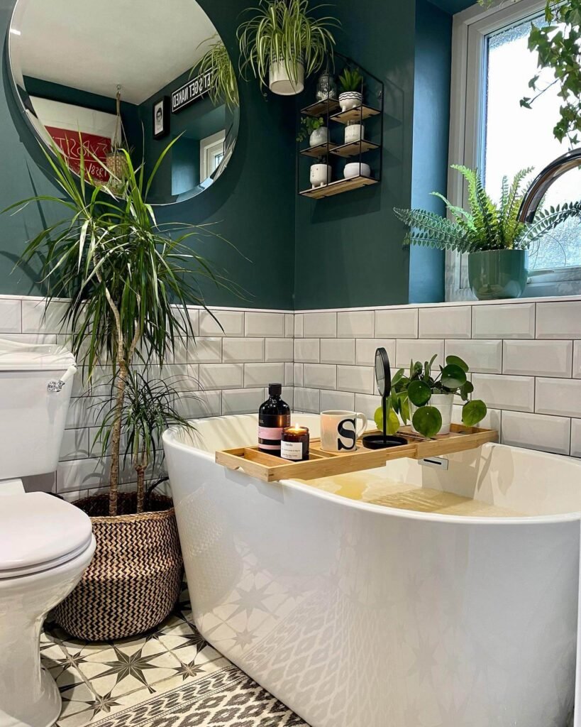 7. Embrace Dark Walls and Natural Greenery for a Lush Retreat