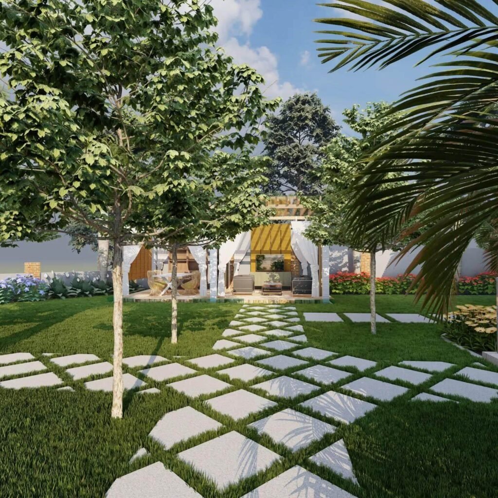 7. Modern Grid Pattern Pathway for Contemporary Yards