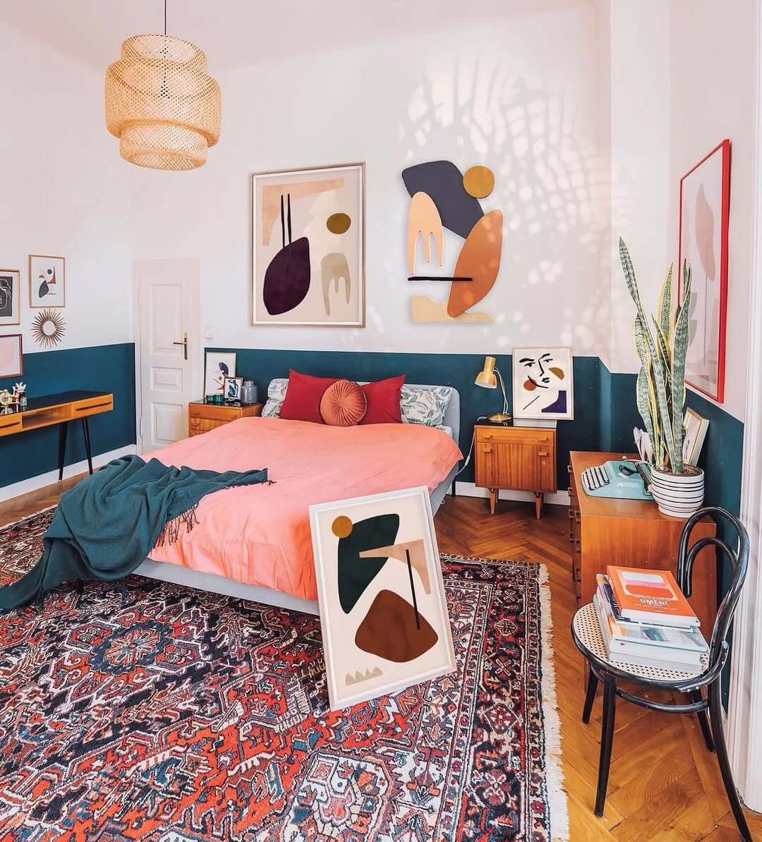 Modern Abstracts with Bedroom Gallery Wall