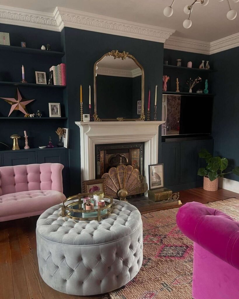 9. Glamorous Contrast with Navy and Jewel Tones