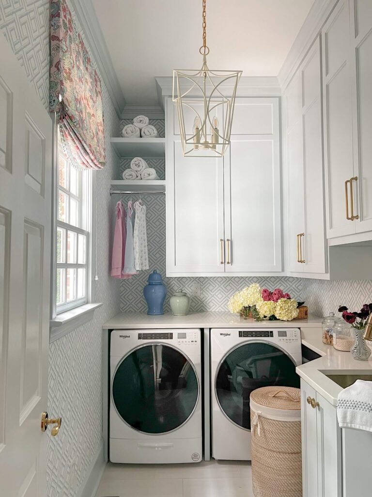 Corner Open Shelving Laundry Room Ideas
