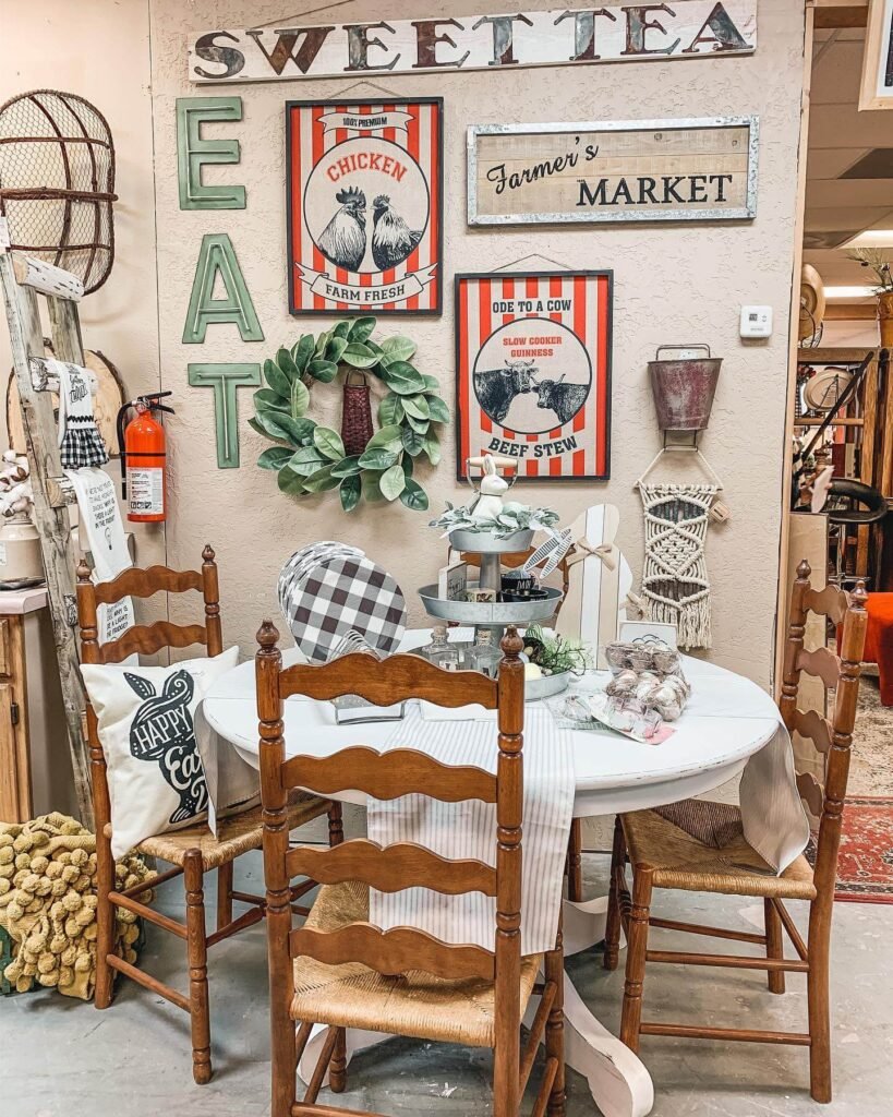 9. Farmhouse-Inspired Vintage Art for a Cozy Kitchen Feel