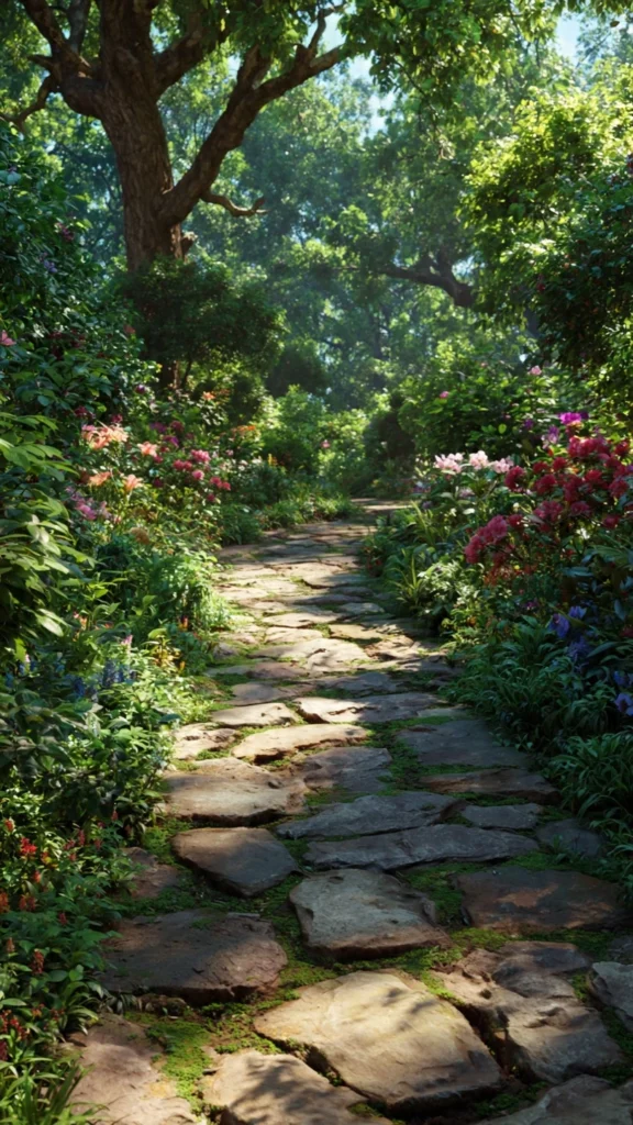 Flagstone Pathway Through a Lush Garden