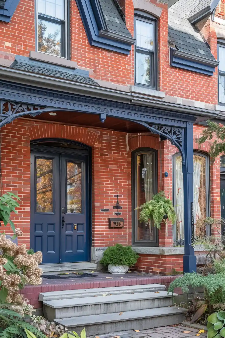 Navy Blue Entryway Tan Brick House Exterior