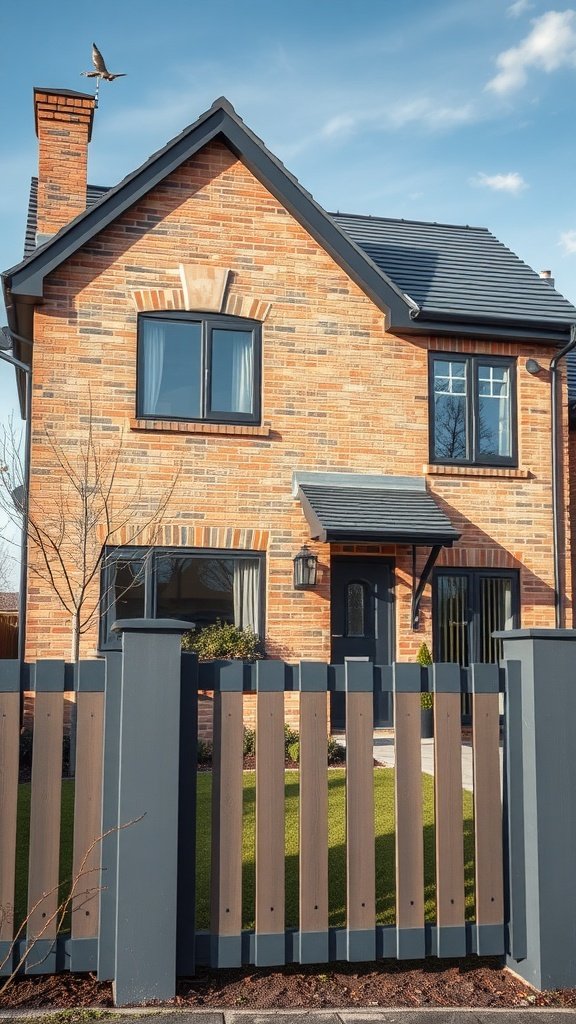 Charcoal Gray Trim Tan Brick House Exterior