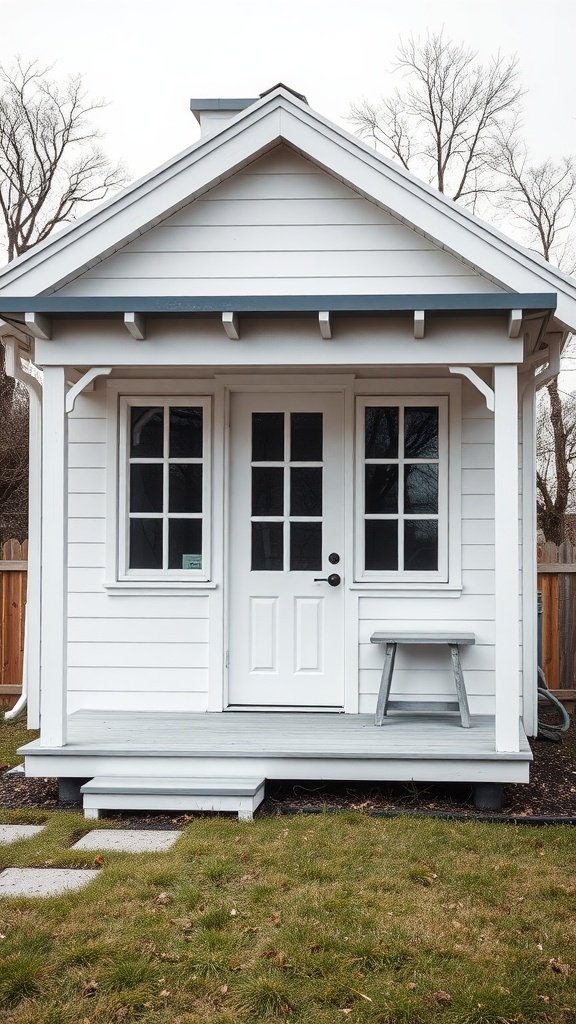 A minimalist tiny white cottage with a simple design and clean lines.