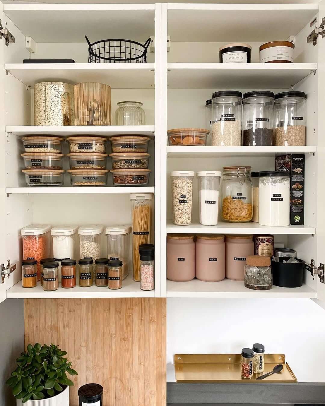 Containers and Clear Labels for Kitchen Cupboard Organization Hacks 