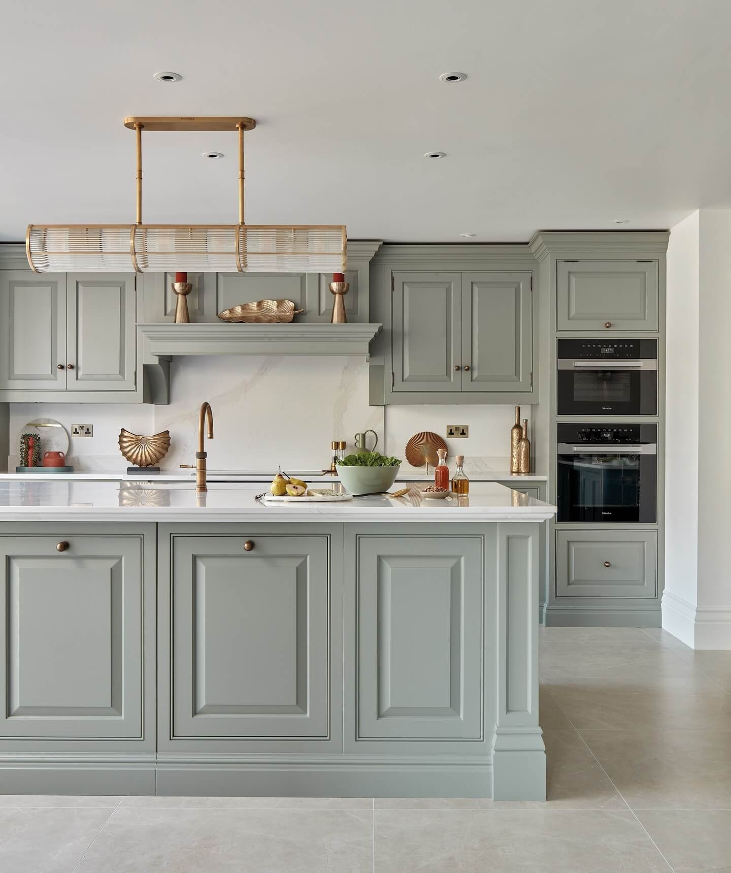 Muted Sage Cabinetry for Traditional Style Kitchen 