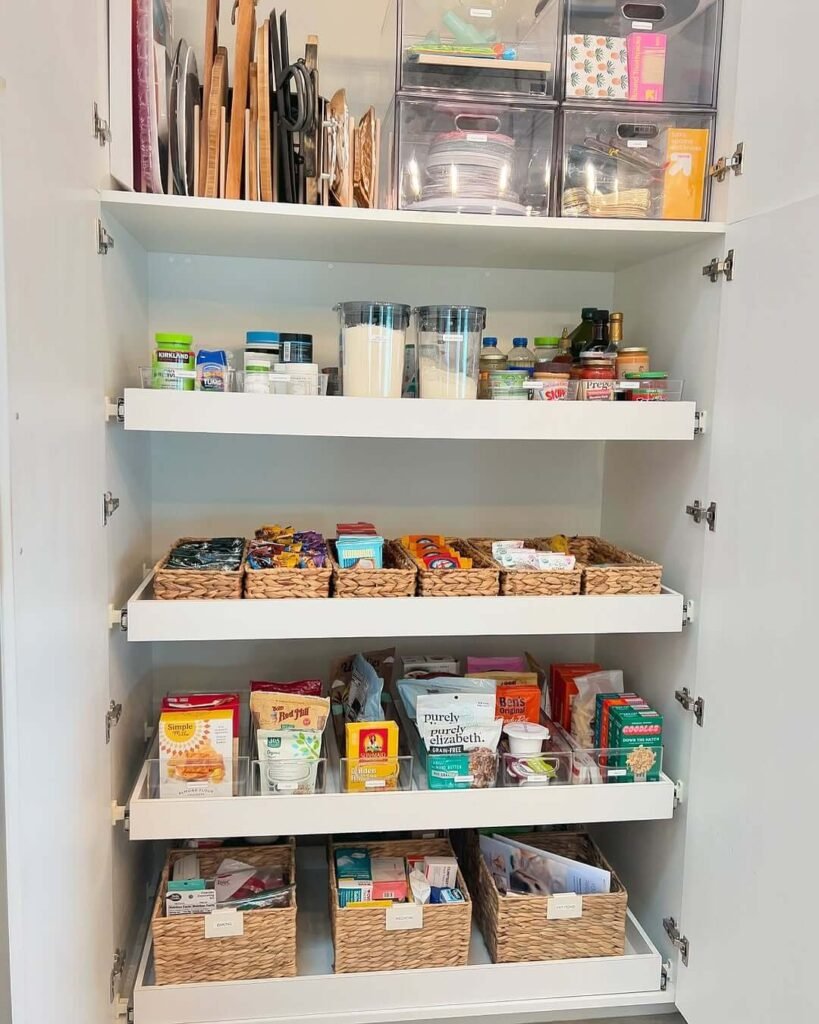Pull-Out Baskets and Clear Zones for Deep Pantry Organization Ideas