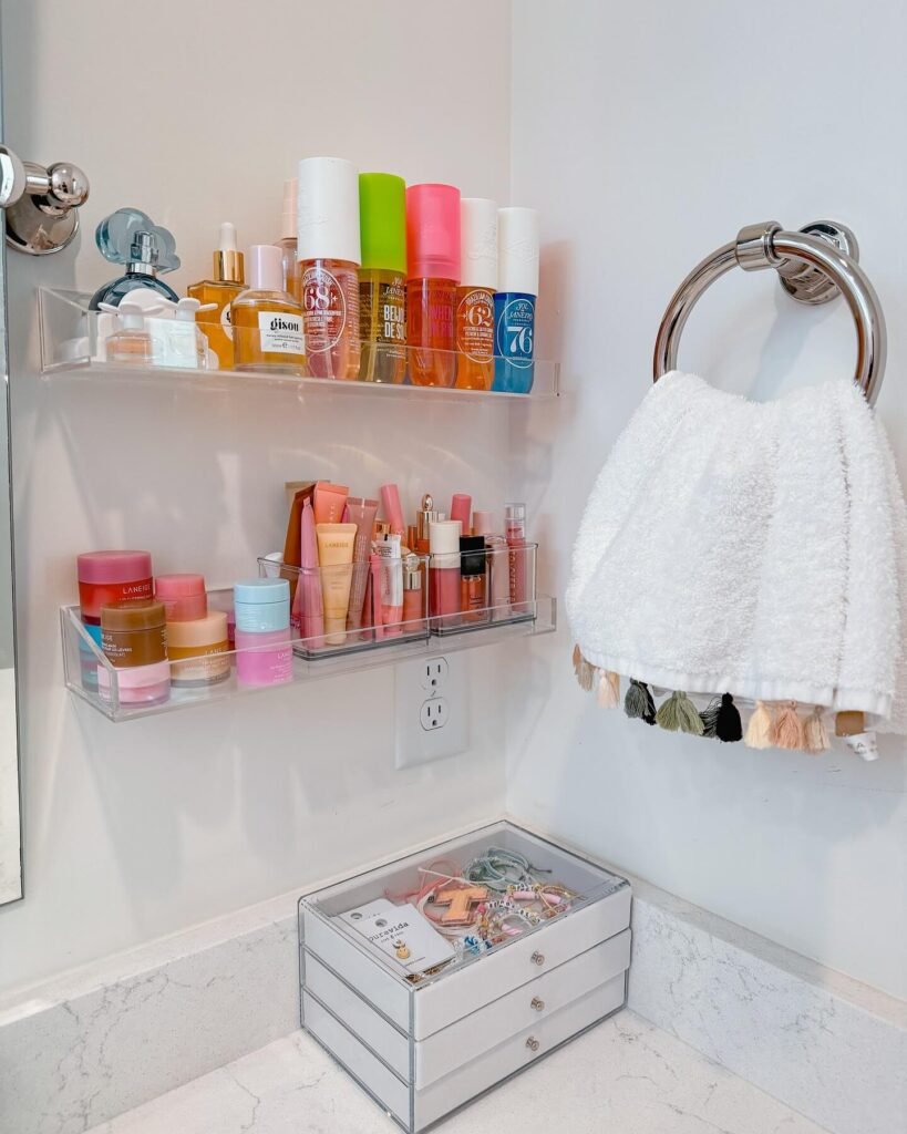 1. Use Clear Wall Shelves to Showcase Daily Essentials