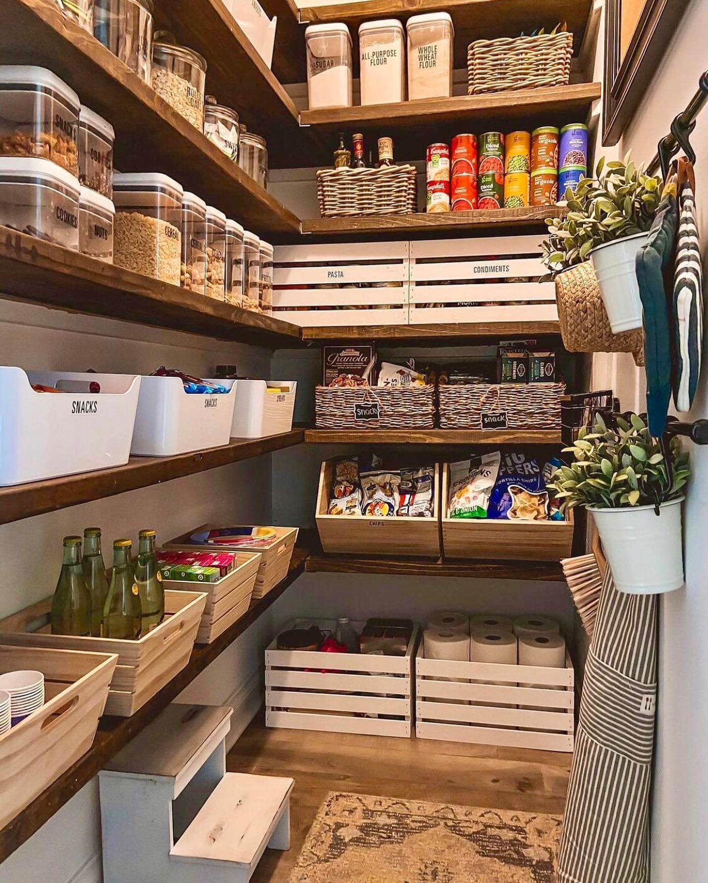 Pantry Organization with Mix and Match Crates for a Rustic