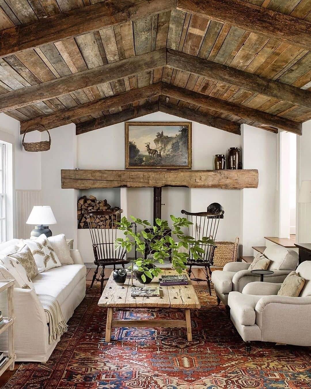 Rustic Charm Meets Boho Elegance in a Farmhouse Living Room