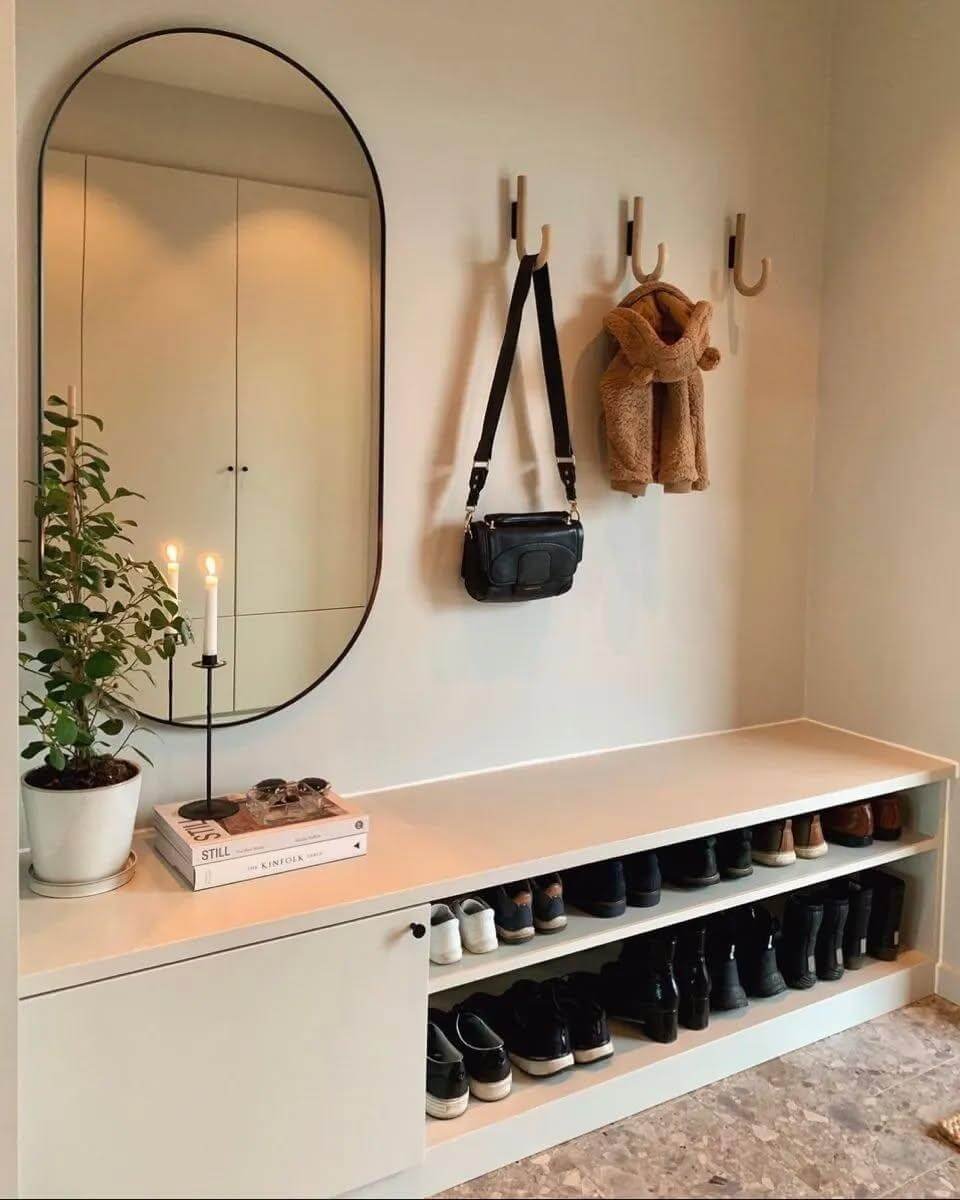 Sleek Storage and Mirrors in Mid-Century Modern Mudroom