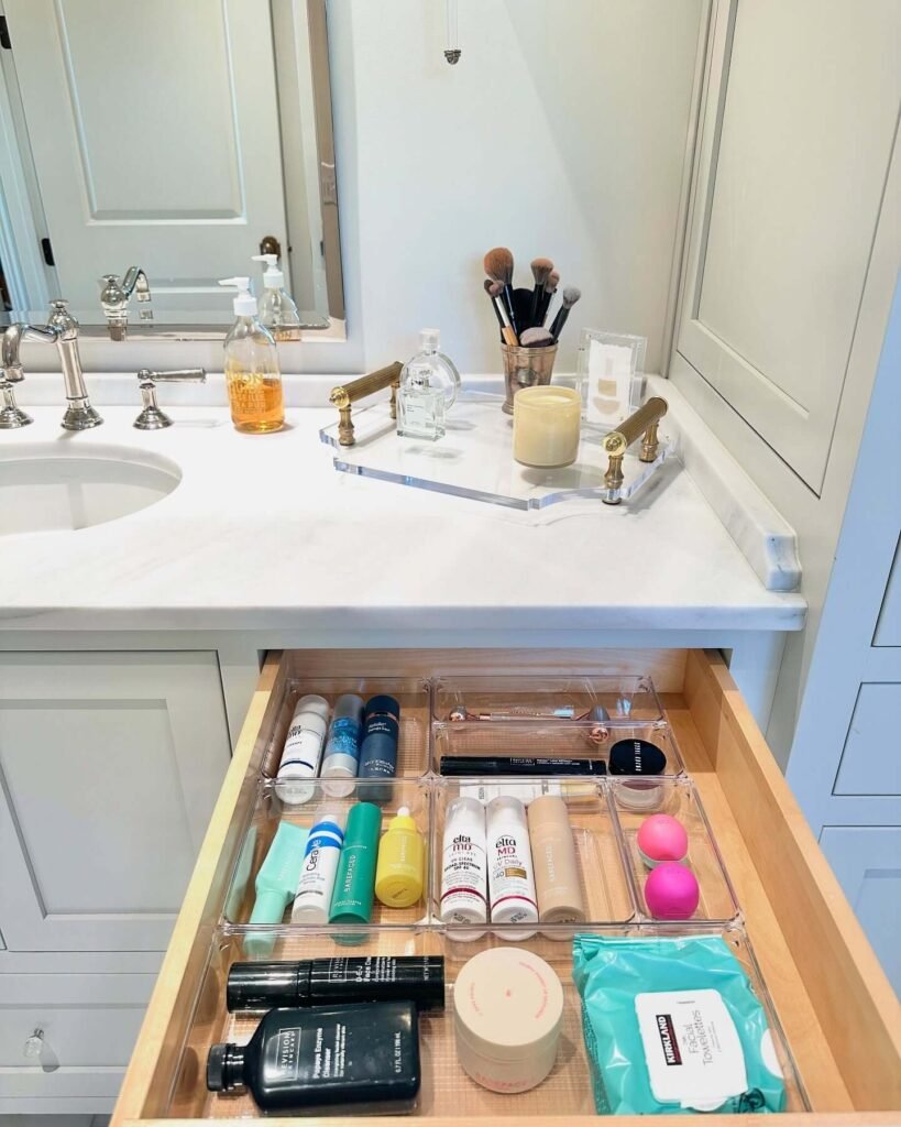 13. Organize Vanity Drawers with Clear Trays