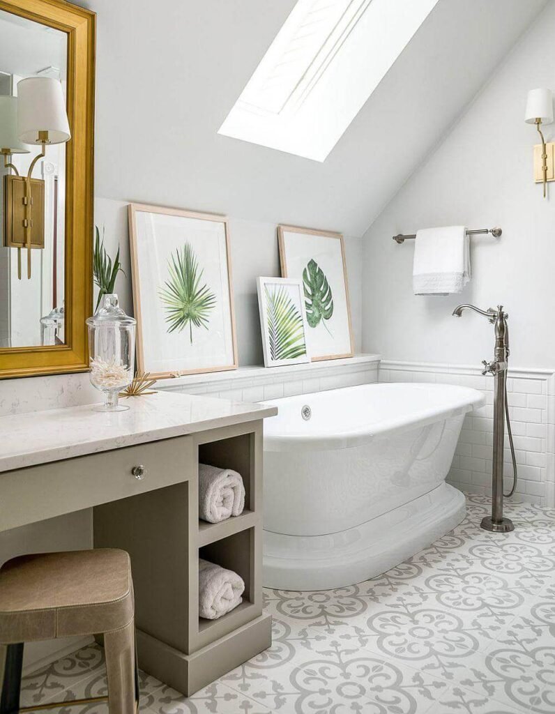 Leaned Art for Laid-Back Luxury Bathroom Gallery Wall