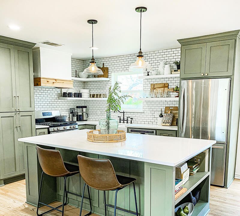 Above Kitchen Cabinet Decor Open Shelving to Break Up Cabinetry