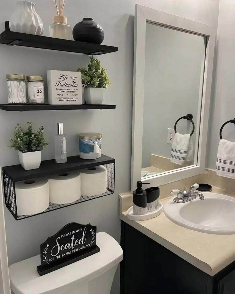 14. Style Floating Shelves Above the Toilet