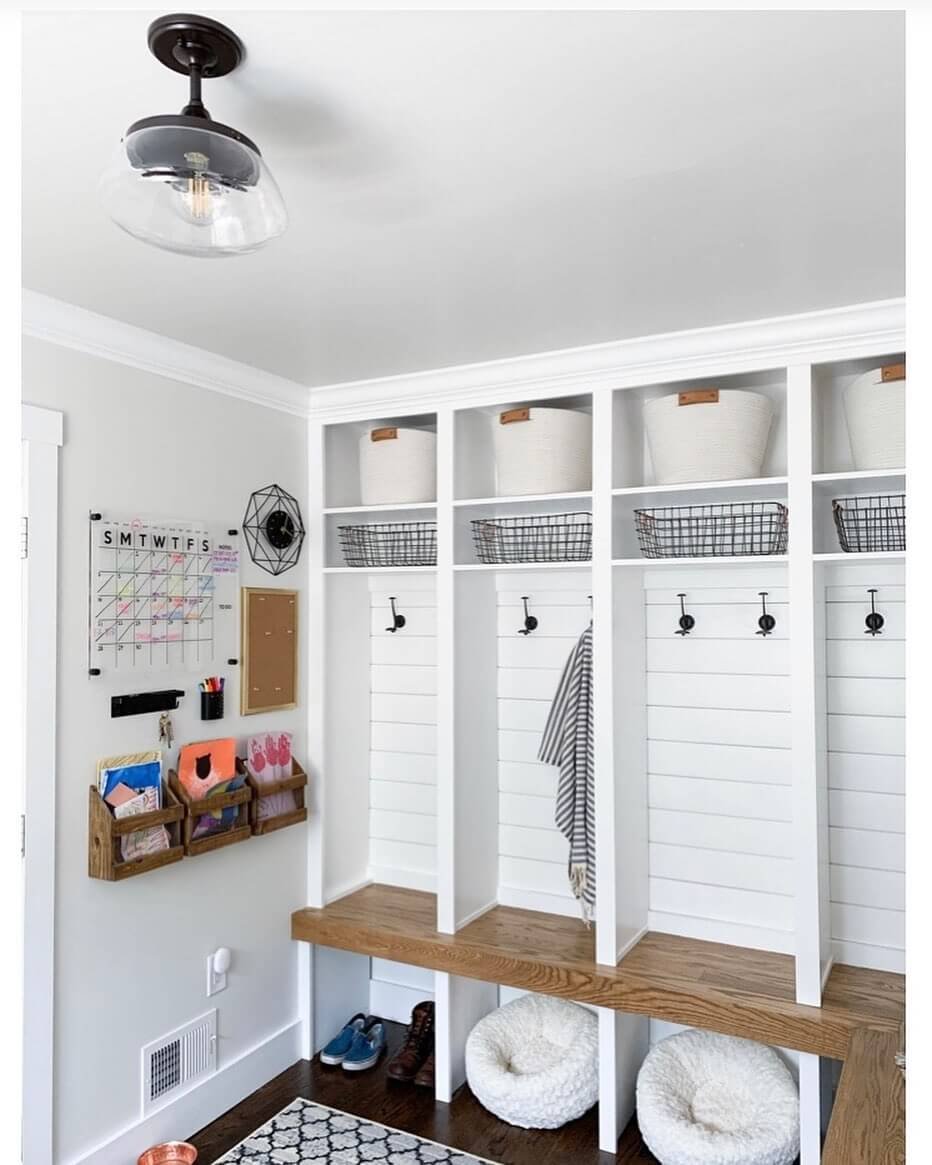 White Shiplap Mid-Century Modern Mudroom