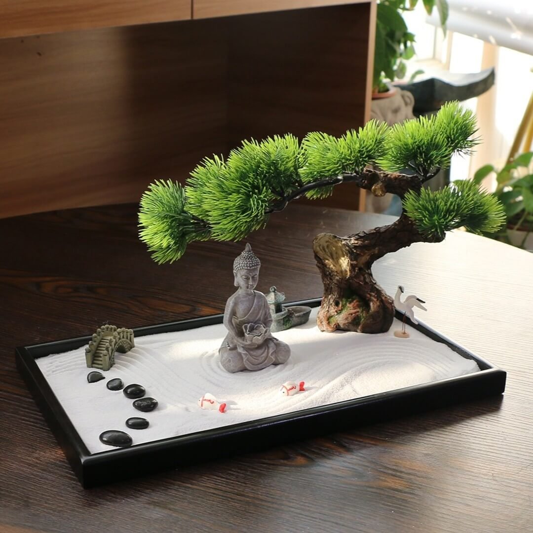 Miniature Zen Gardens with Buddha Garden with Curved Pine