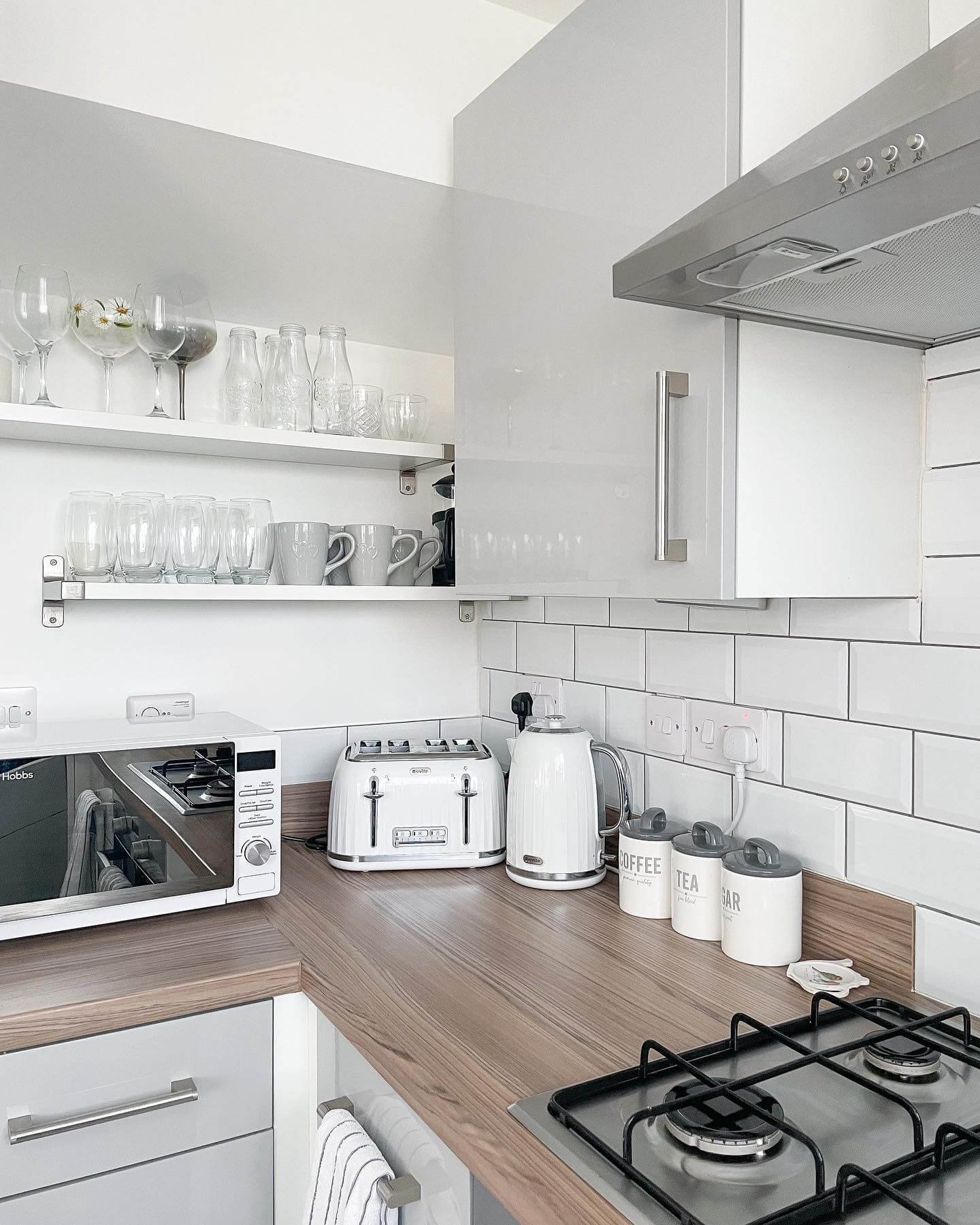 White and Wood Accents for Kitchen Corner Cabinet