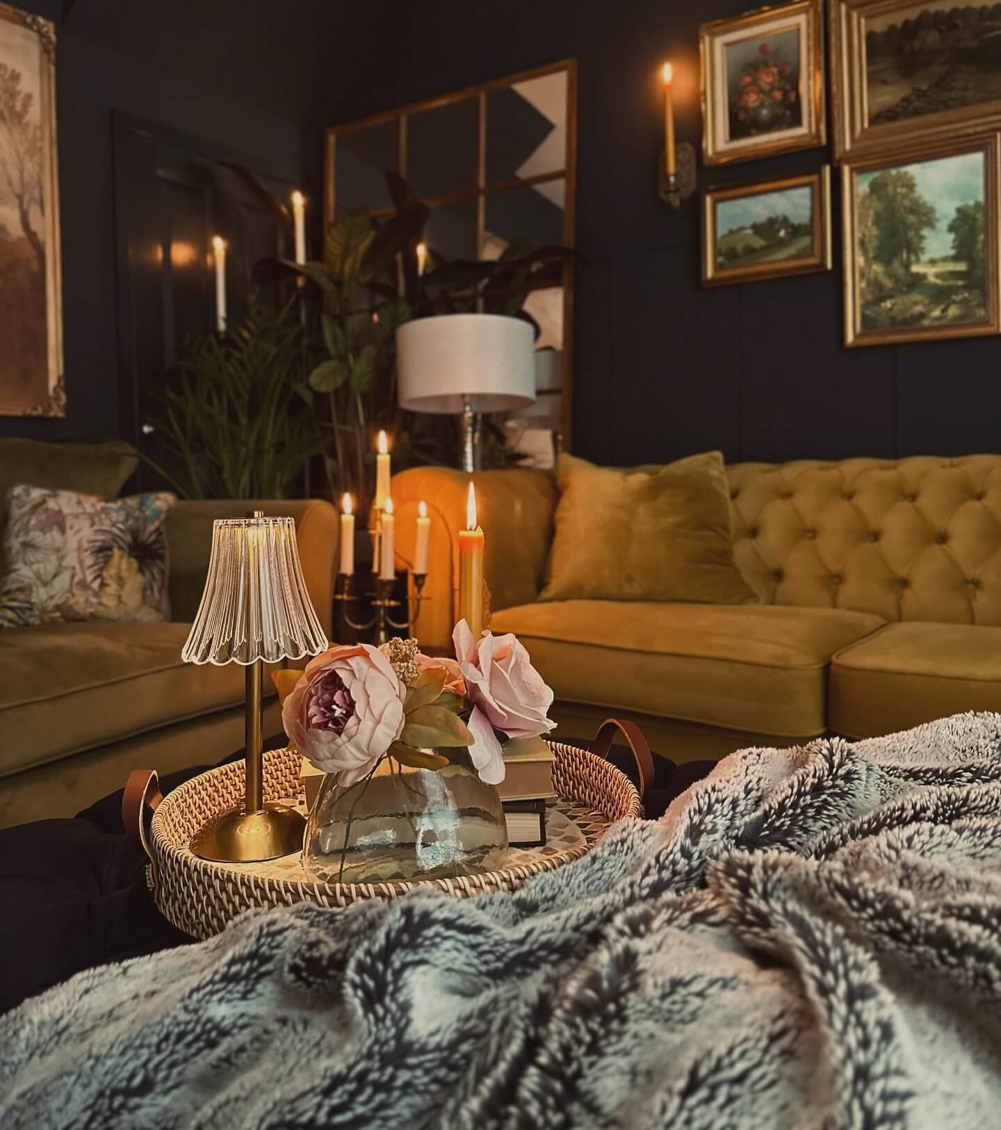 Candlelight and Antique Accents with Moody Living Room