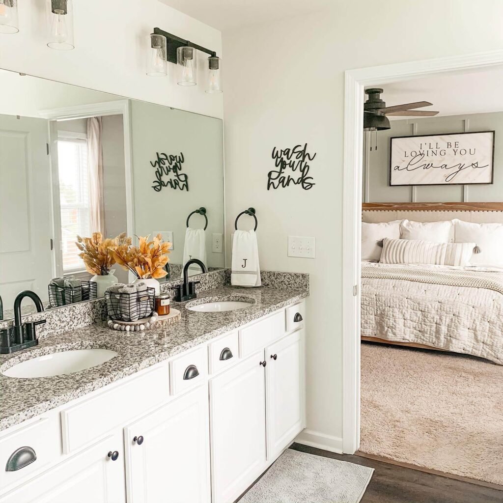 Fall Bathroom Decor Amber Glass and Warm Natural Hues
