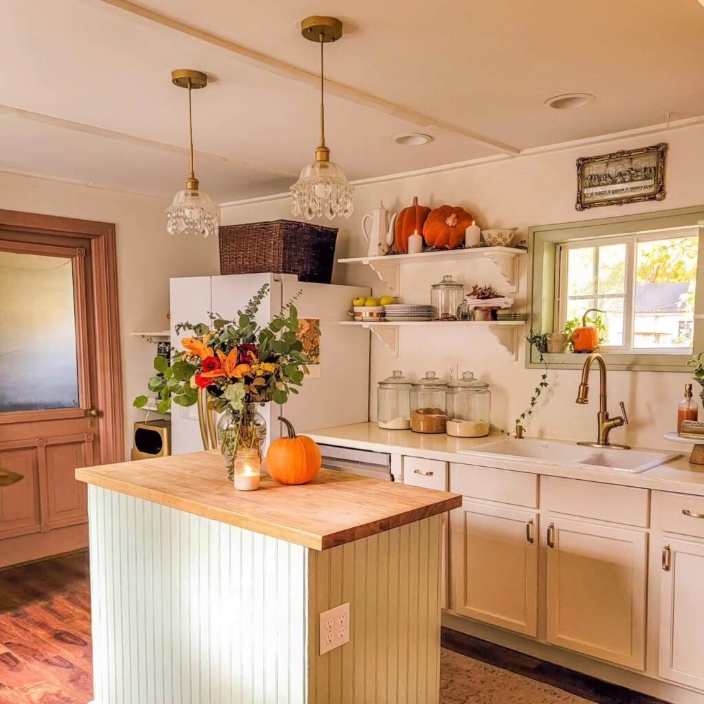Wildflowers and Pumpkins for Fall Kitchen Decor Ideas
