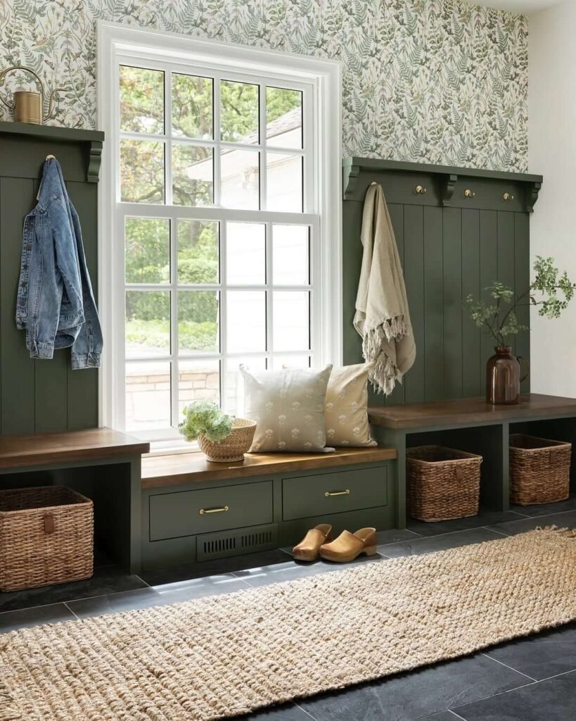 17. Nature Inspired Comfort with Wallpaper Accents