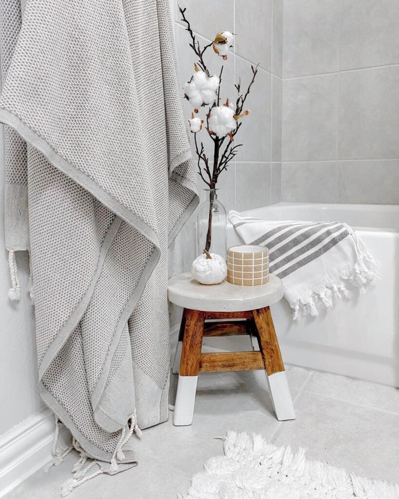 Fall Bathroom Decor Textures and Cotton Stems
