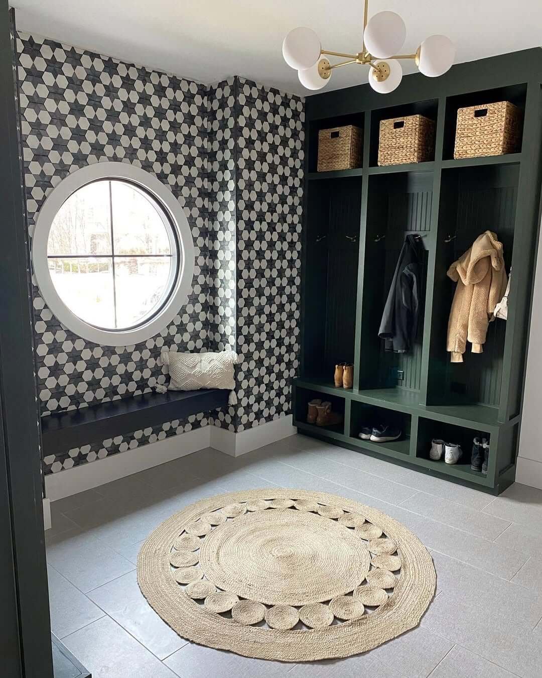 Green and Geometric Elegance for Mid-Century Modern Mudroom