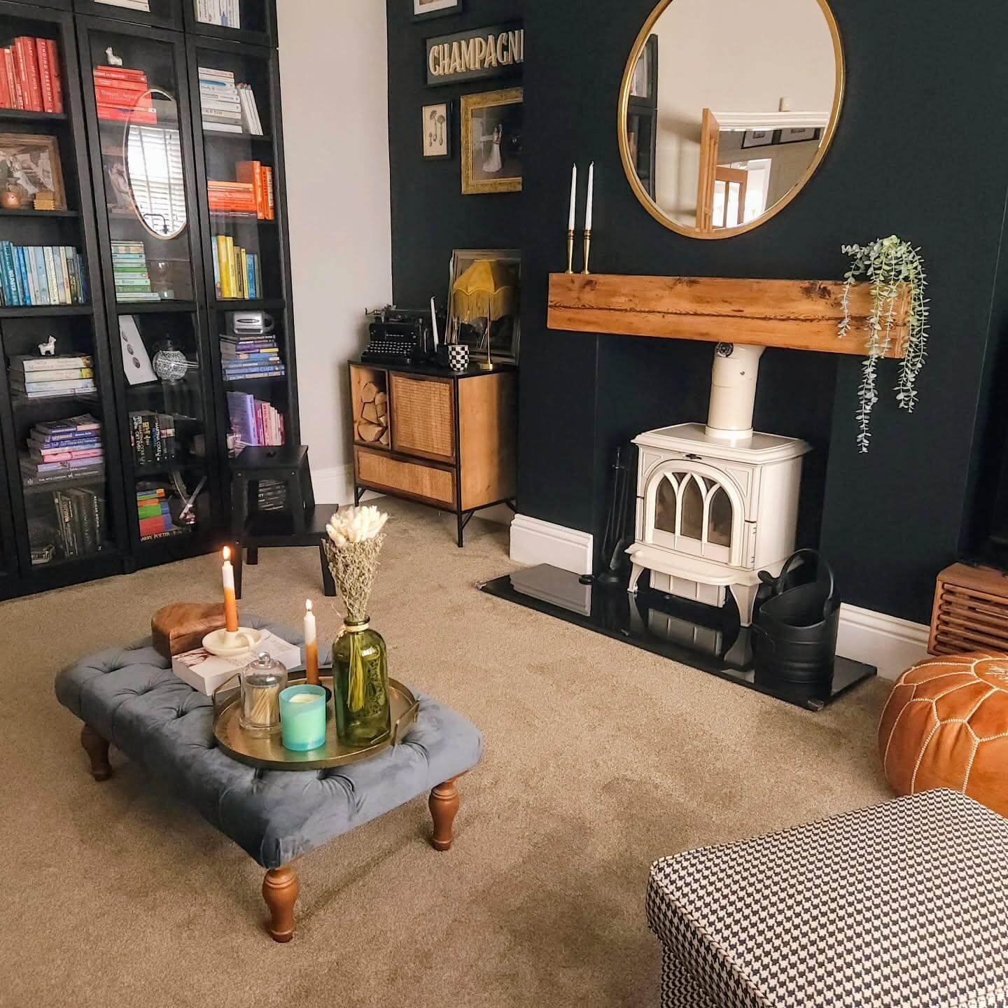 Books and a Cozy Fireplace Moody Living Room