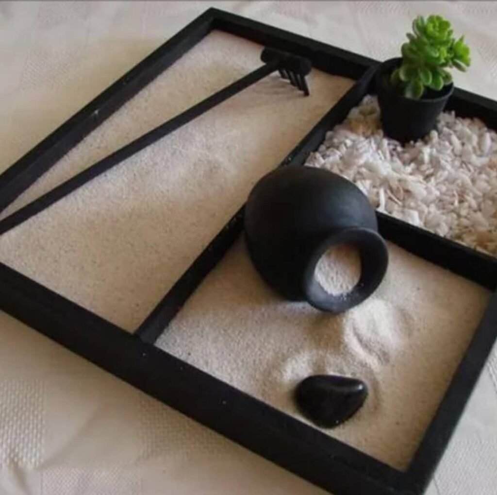 Miniature Zen Gardens with Earthy Simplicity in Sand and Stone
