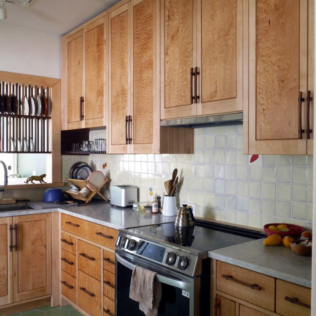 Above Kitchen Cabinet Decor Texture and Contrast with Natural Wood Grain