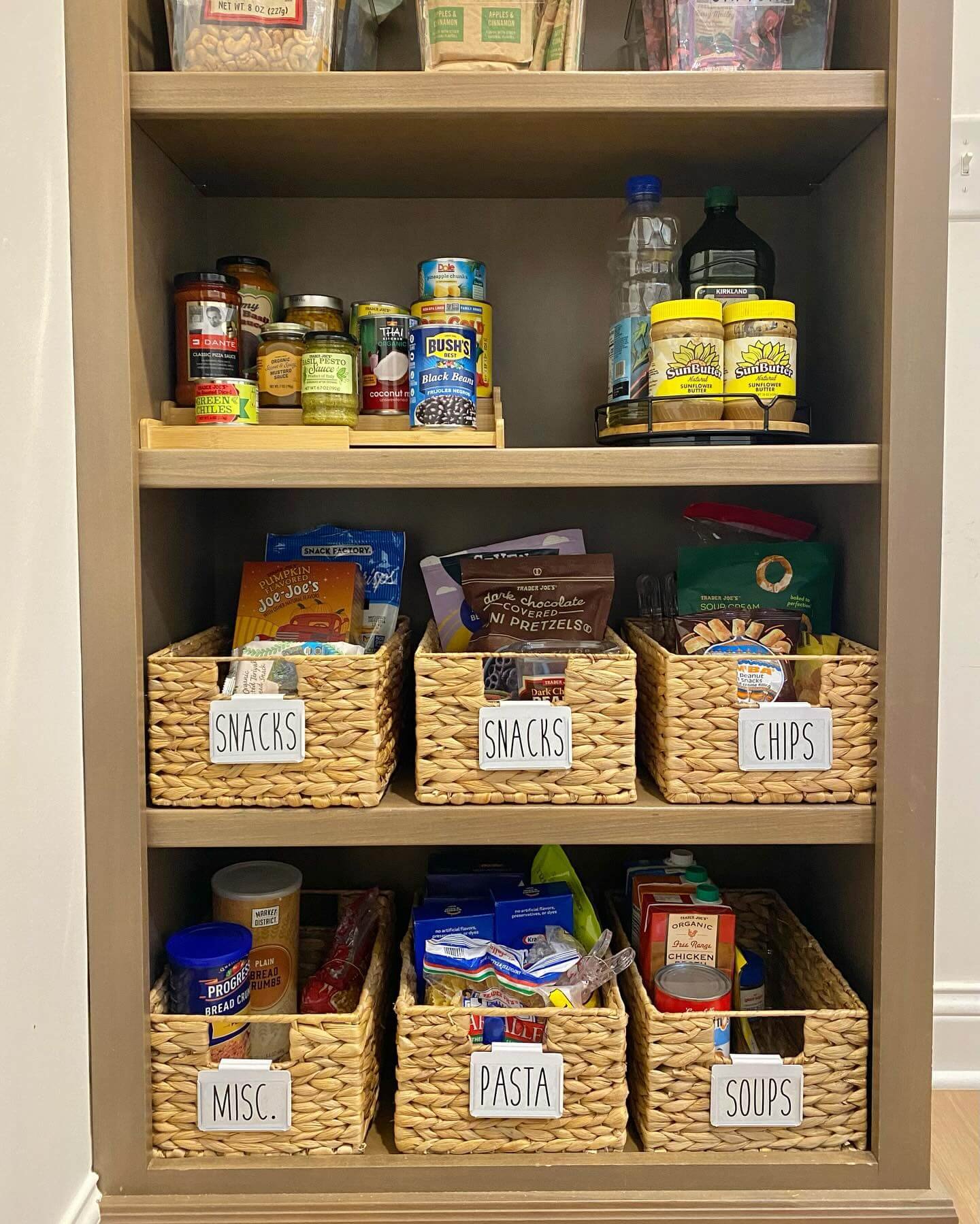 Pantry Organization with Label Baskets Clearly