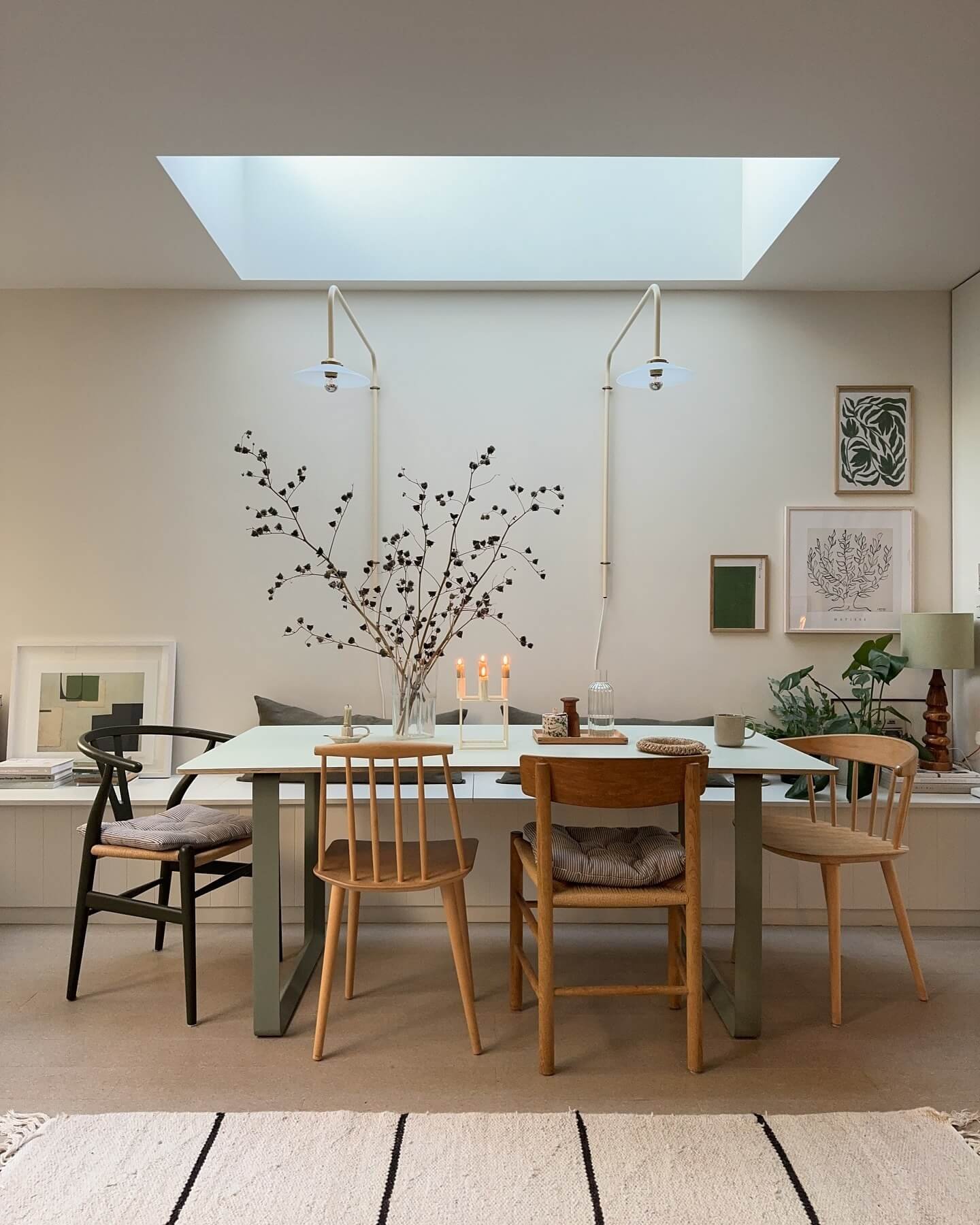 Natural Textures and Soft Lighting Dining Room Table Centerpiece