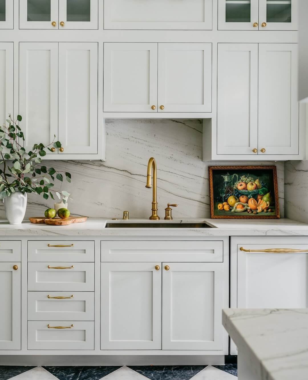 Classic Timeless Kitchen Ideas Marble Drama and Brass Fixtures