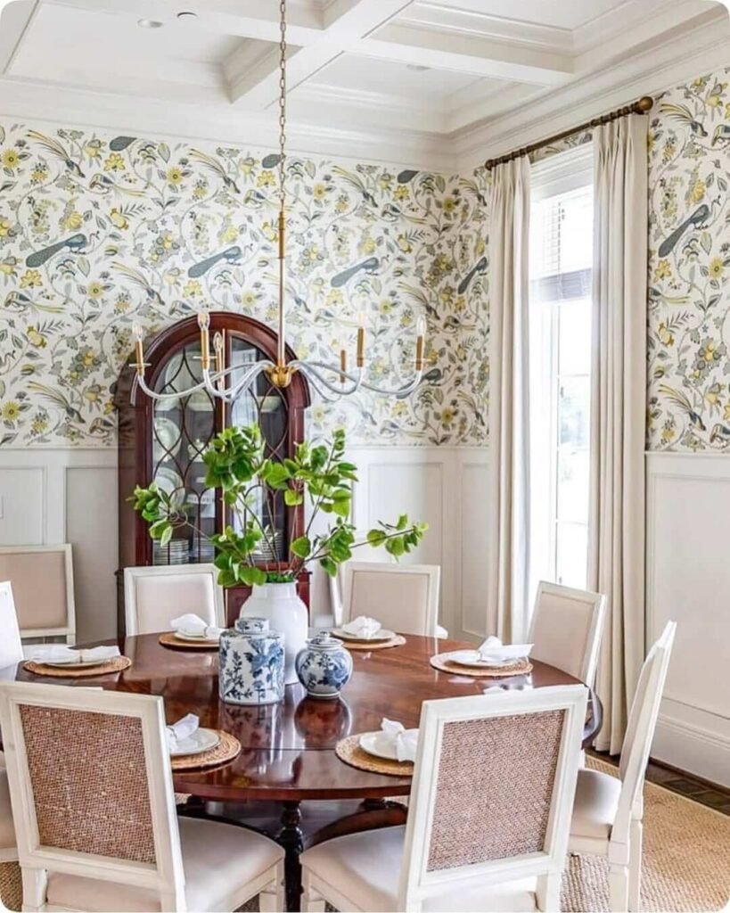 Classic Elegance with Floral Wallpaper Dining Nook