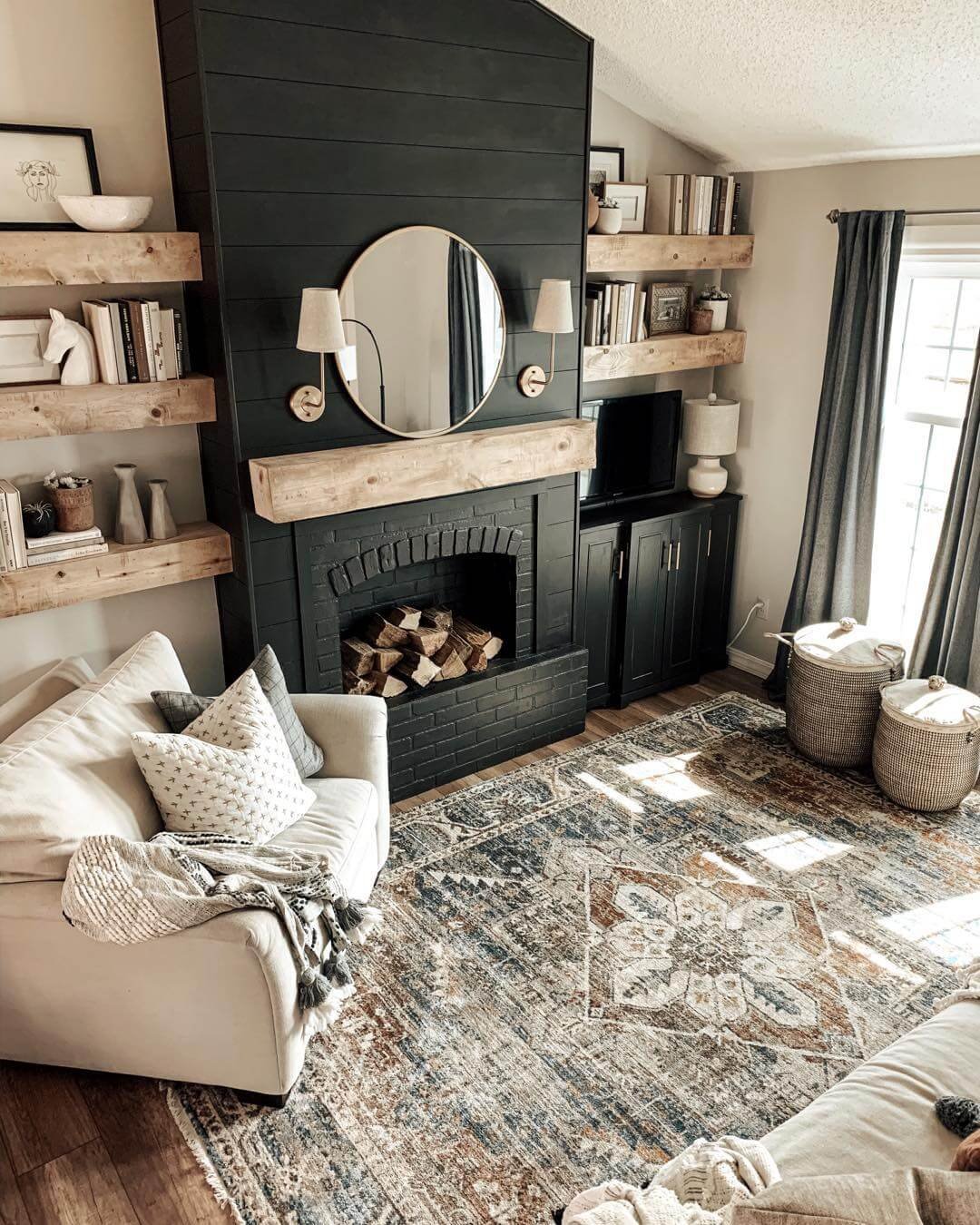 Natural Wood Accents Moody Living Room